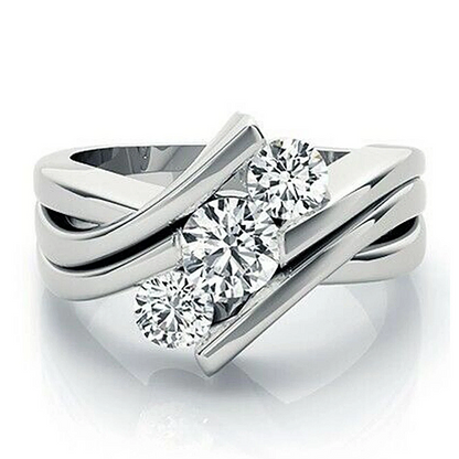 Jzora Handmade Three‑Stone Round Moissanite Intertwined Split Shank Engagement Ring