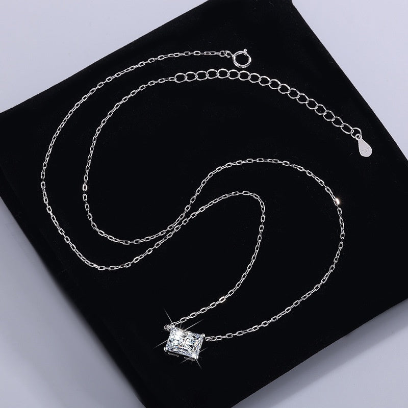 Jzora handmade 2ct minimalist sugar-cube design moissanite sterling silver necklace