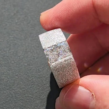 Jzora handmade 2ct radiant cut chic luxury frosted texture wide band men's ring