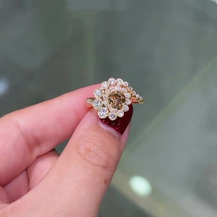 Jzora handmade brown round cut unique conch sterling silver ring
