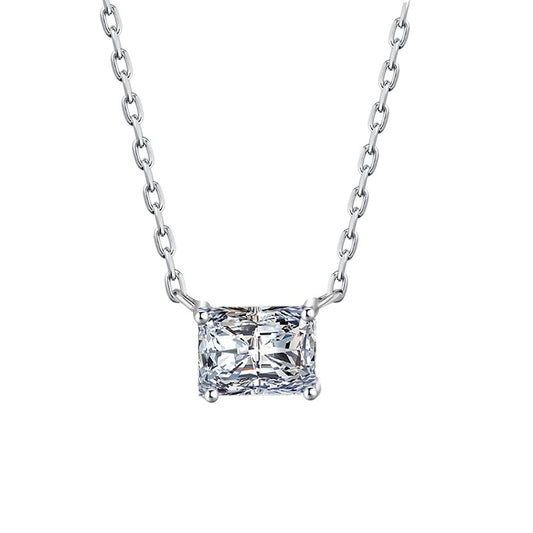 Jzora handmade 2ct minimalist sugar-cube design moissanite sterling silver necklace