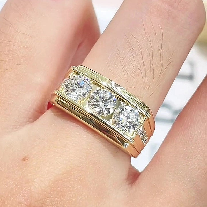 Jzora Handmade Round Cut Timeless Three Stone Moissanite Unisex Statement Ring