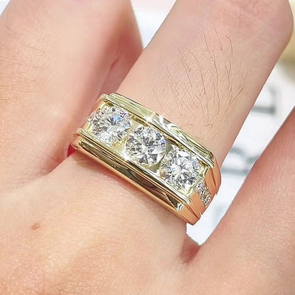 Jzora Handmade Round Cut Timeless Three Stone Moissanite Unisex Statement Ring