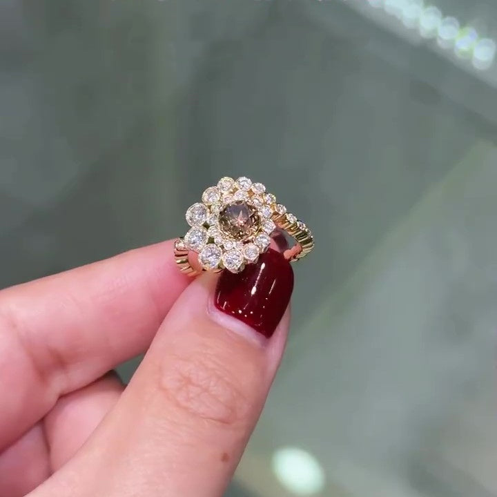 Jzora handmade brown round cut unique conch sterling silver ring