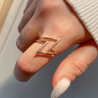 Jzora handmade zigzag geometric gold open ring