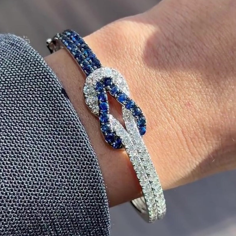 Jzora Handmade Timeless Two-Tone Sapphire & CZ Love Knot Bracelet