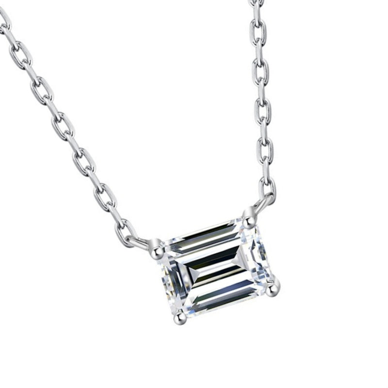 Jzora handmade 2ct minimalist sugar-cube design moissanite sterling silver necklace