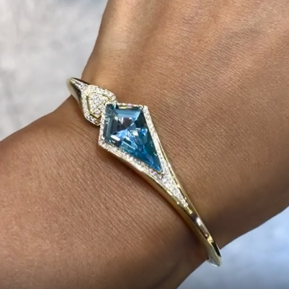 Jzora Handmade Asymmetric Shield-Cut Aqua Blue Open Cuff Bracelet