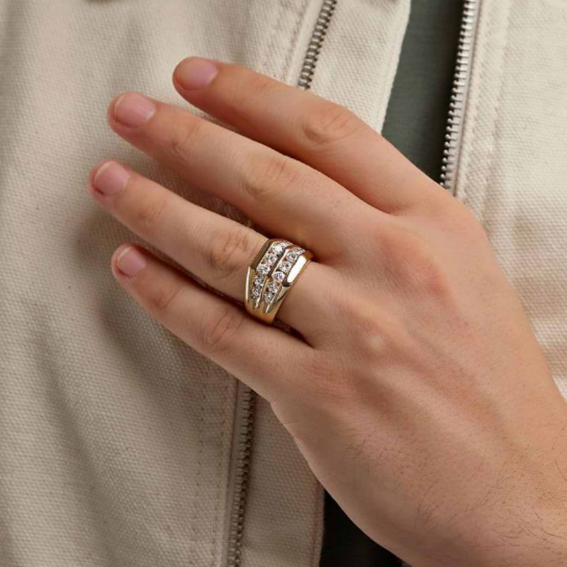 Jzora handmade 2ct double row channel set men's wedding band  ring