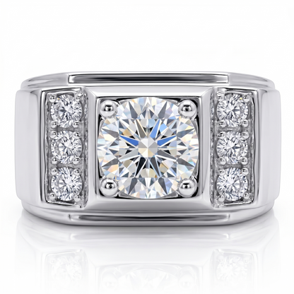 Jzora Handmade Vintage Round Cut Men’s Square Bold Ring