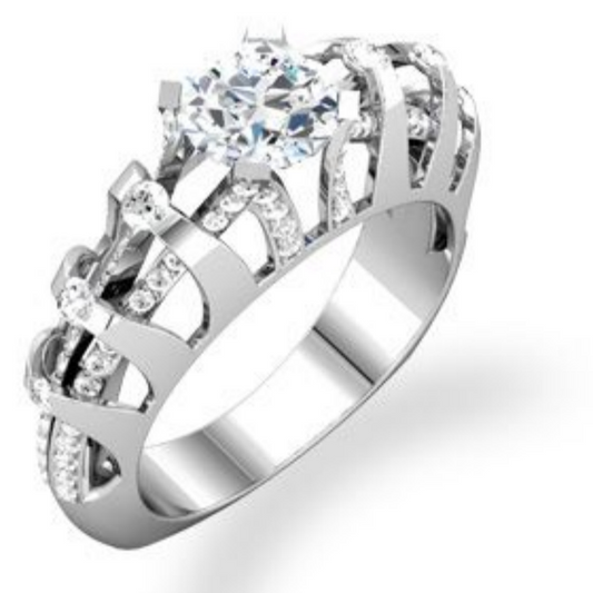 Jzora handmade bold flame-inspired crown silhouette sterling silver moissanite ring