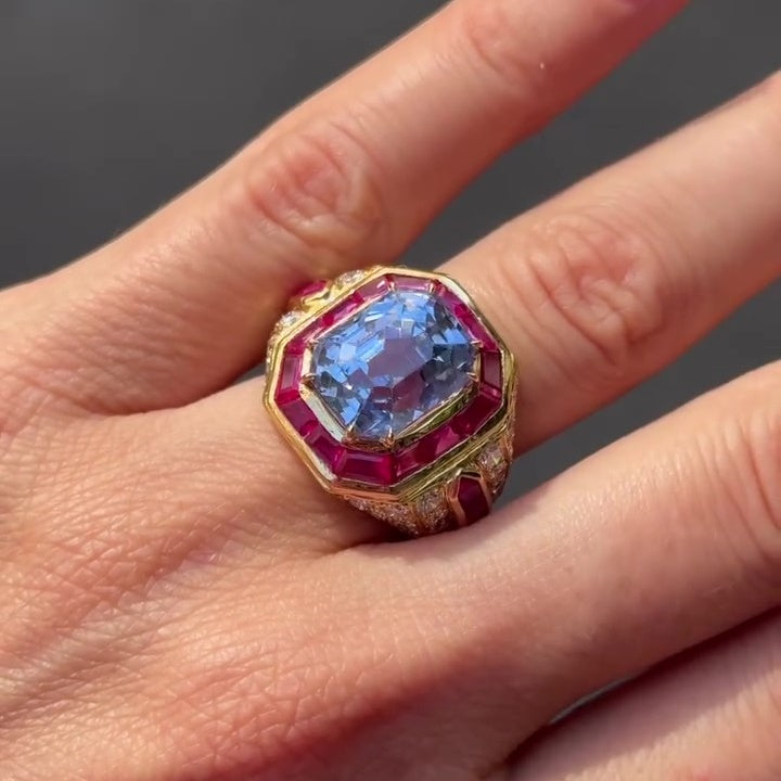 Jzora handmade radiant cut with ruby accents sparkling ring