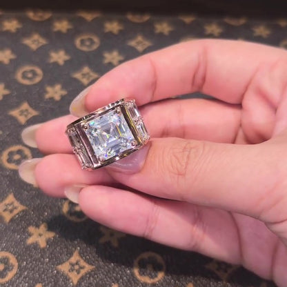 Jzora Handmade Vintage Asscher Cut Men's Statement Wide Band Ring
