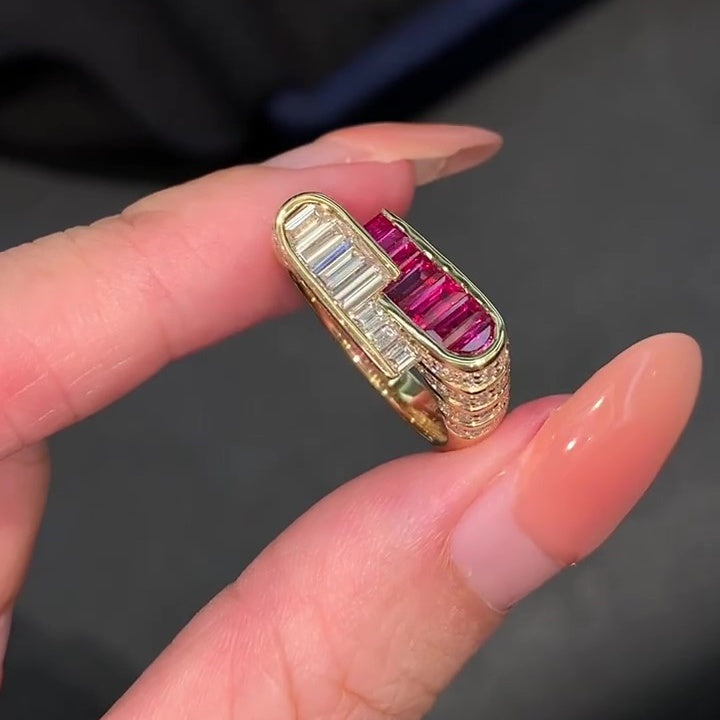 Jzora handmade vintage-style Ruby CZ luxury sterling silver ring