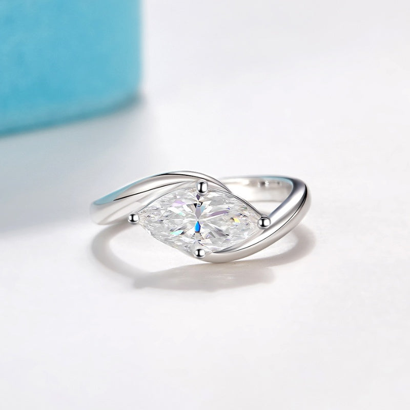 Jzora handmade 2ct marquise cut moissanite chic & elegant sterling silver solitaire ring