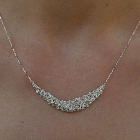 Jzora handmade clear and crystalline moon-shape sterling silver necklace
