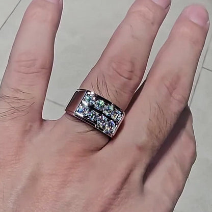 Jzora handmade double row round cut glacier shine men’s ring