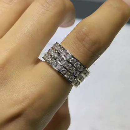 Jzora Handmade Three-Row Round Cut Eternal Wide Band Men's Ring
