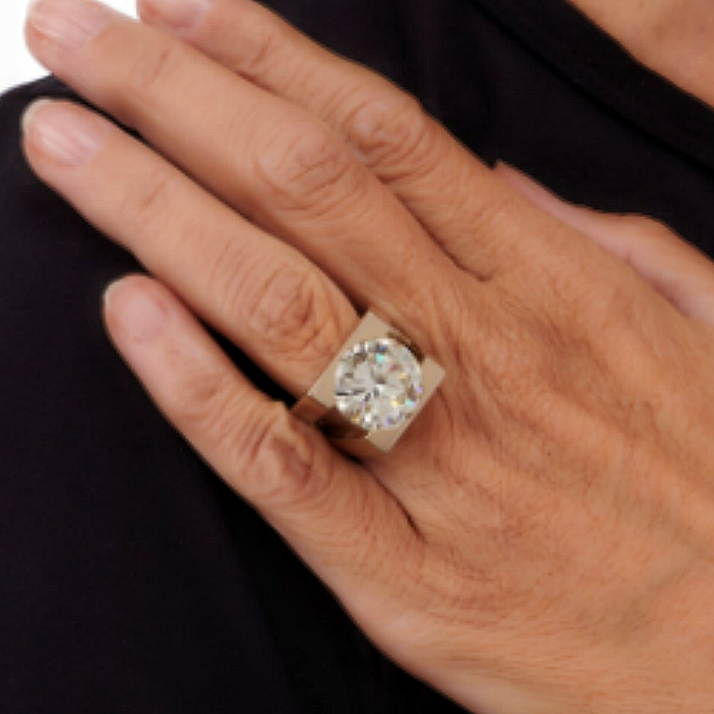 Jzora handmade modern bold bezel-set round cut solitaire moissanite sterling silver ring