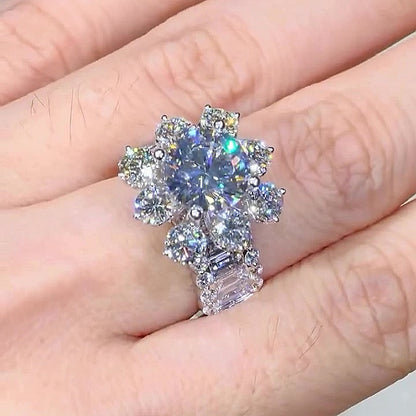 Jzora handmade exquisite round brilliant gemstone cluster halo sparkle sterling silver cocktail ring