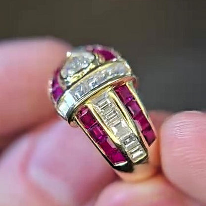 Jzora handmade 0.5ct vintage ruby-inlaid heart center halo glamorous ring