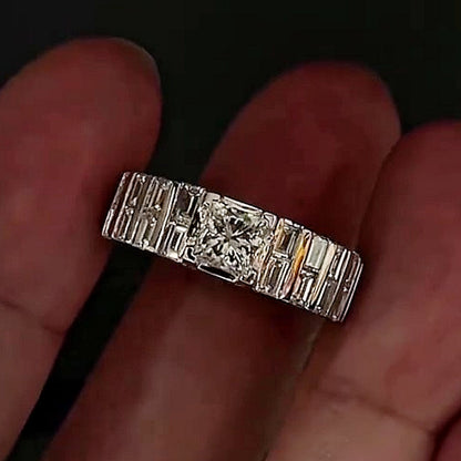 Jzora handmade sleek full-baguette radiant statement men's ring