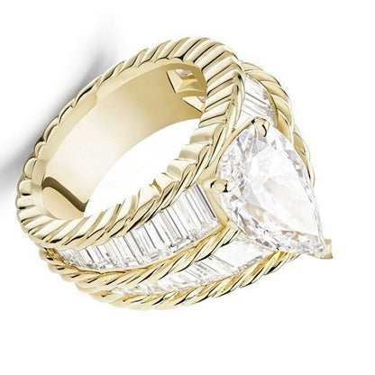 Jzora handmade classic pear-shaped textured gold frame sterling silver ring