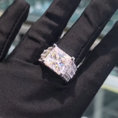 Jzora Handmade Princess Cut Moissanite Sophisticated Women’s Wide Band Ring