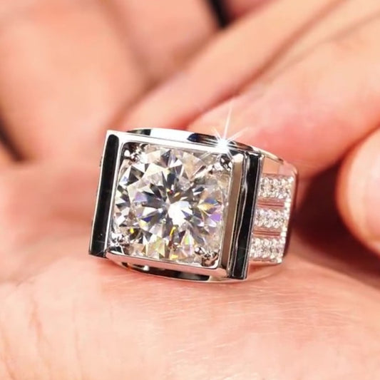 Jzora handmade 9ct iced out round cut box bezel square frame masculine men's ring