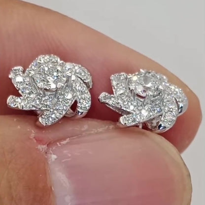 Jzora Handmade Spiral Flower Round Cut Moissanite Stud Earrings