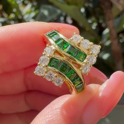 Jzora Handmade Emerald Green Cocktail Unique Statement Ring