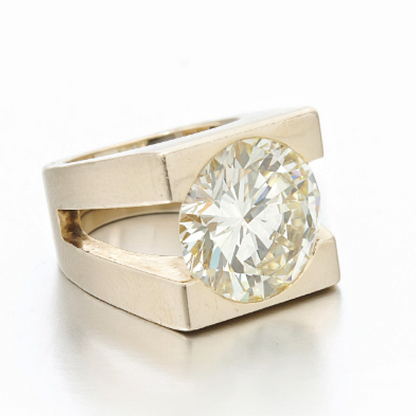 Jzora handmade modern bold bezel-set round cut solitaire moissanite sterling silver ring