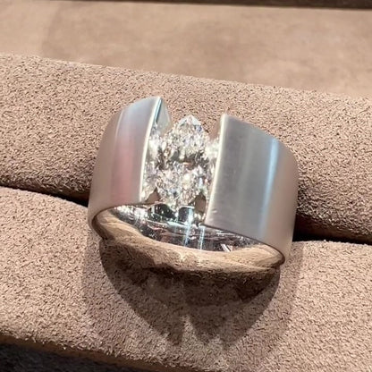 Jzora handmade marquise cut wide band sterling silver men's ring