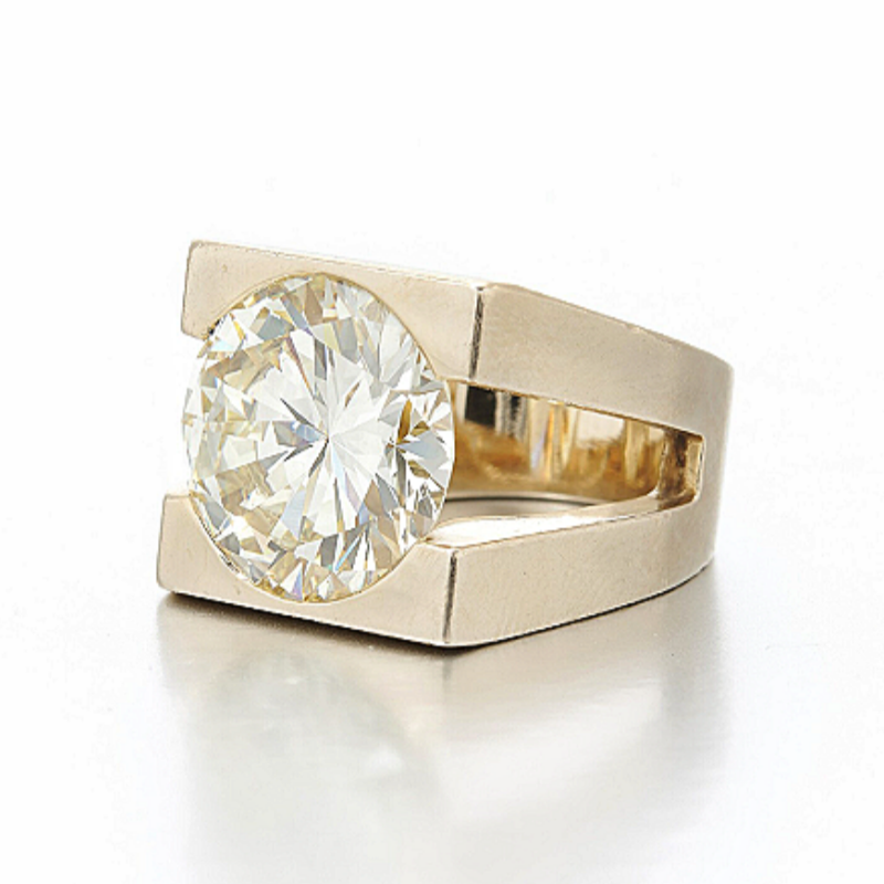 Jzora handmade modern bold bezel-set round cut solitaire moissanite sterling silver ring