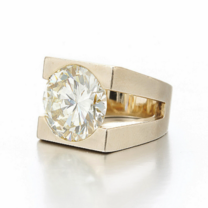 Jzora handmade modern bold bezel-set round cut solitaire moissanite sterling silver ring