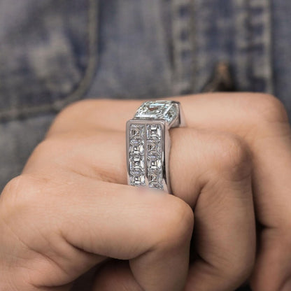 Jzora handmade 7ct asscher cut iced out men's engagement wedding ring