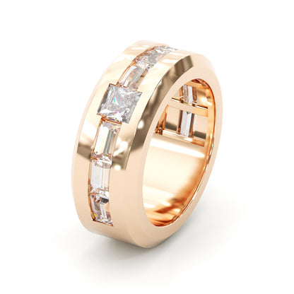 Jzora Handmade Rose‑Gold Asymmetric Princess & Baguette Cut D-Color Moissanite Men’s Ring