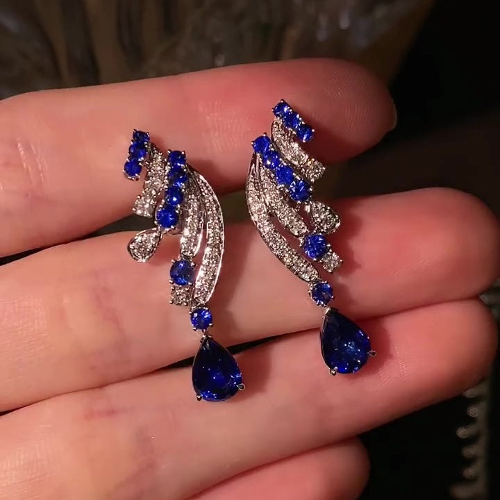 Jzora handmade elegant sapphire drop sterling silver earrings