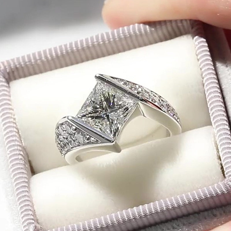 Jzora handmade architectural princess cut gravity bridge modern ring