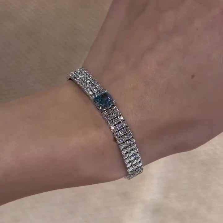 Jzora Handmade Aquamarine Cushion Cut Gorgeous Bracelet