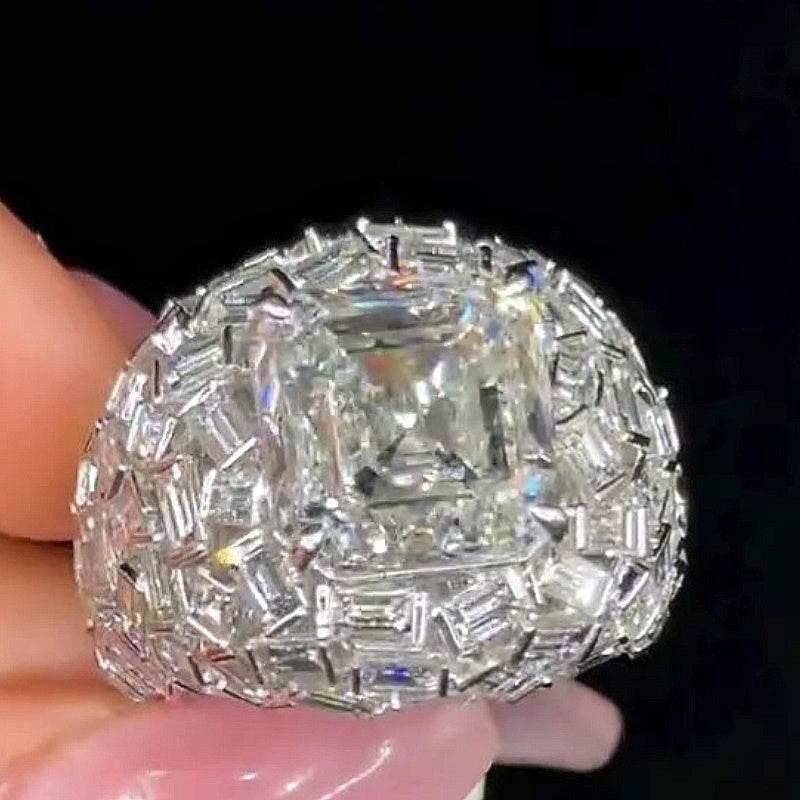 Jzora handmade luxury asscher cut full emerald iced-out ring