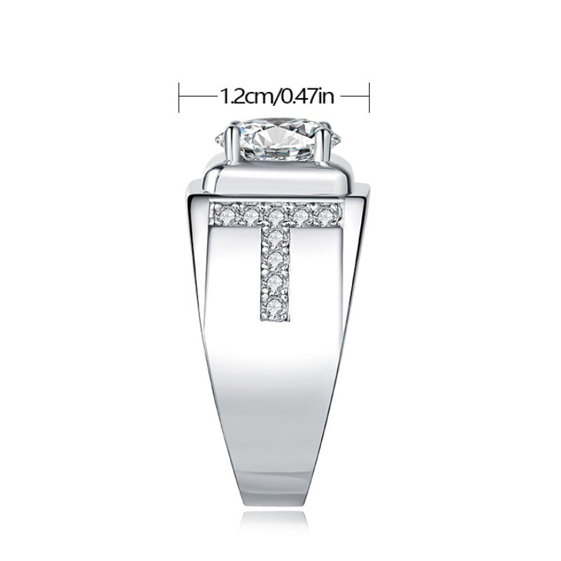 Jzora handmade 2ct round cut moissanite bold classic T initial design sterling silver men's band