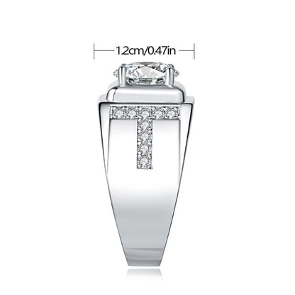 Jzora handmade 2ct round cut moissanite bold classic T initial design sterling silver men's band