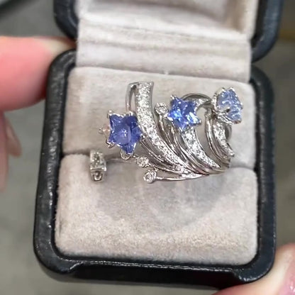 Jzora Handmade Curved Open Star-Shaped Blue Stone Ring