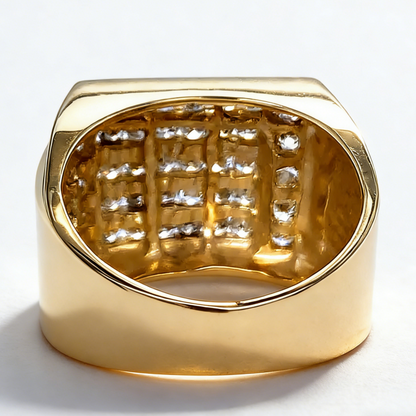 Jzora Handmade Multiple Tiers Channel Set Round CZ Angled Men's Band Ring