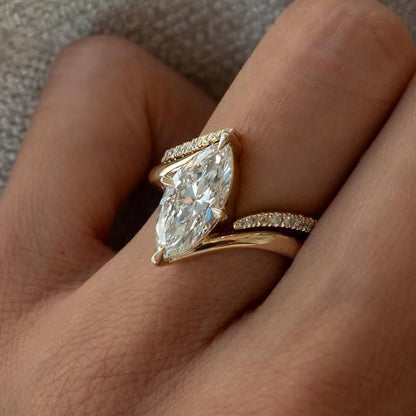 Jzora handmade marquise cut swirl sterling silver ring set