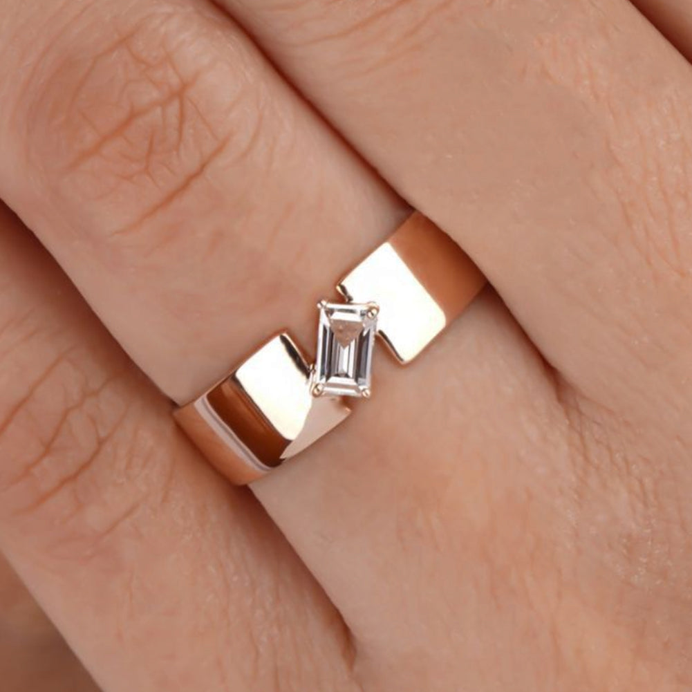 Jzora handmade minimalist emerald-cut solitaire men's ring