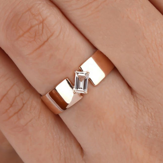 Jzora handmade minimalist emerald-cut solitaire men's ring