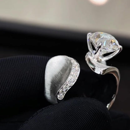Jzora handmade eclipse wave cushion cut  polished & brushed texture open band moissanite sterling silver ring