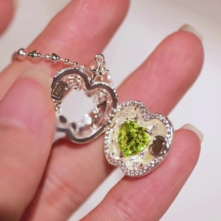 Jzora Handmade Cute Green Apple Openwork Heart Design Necklace